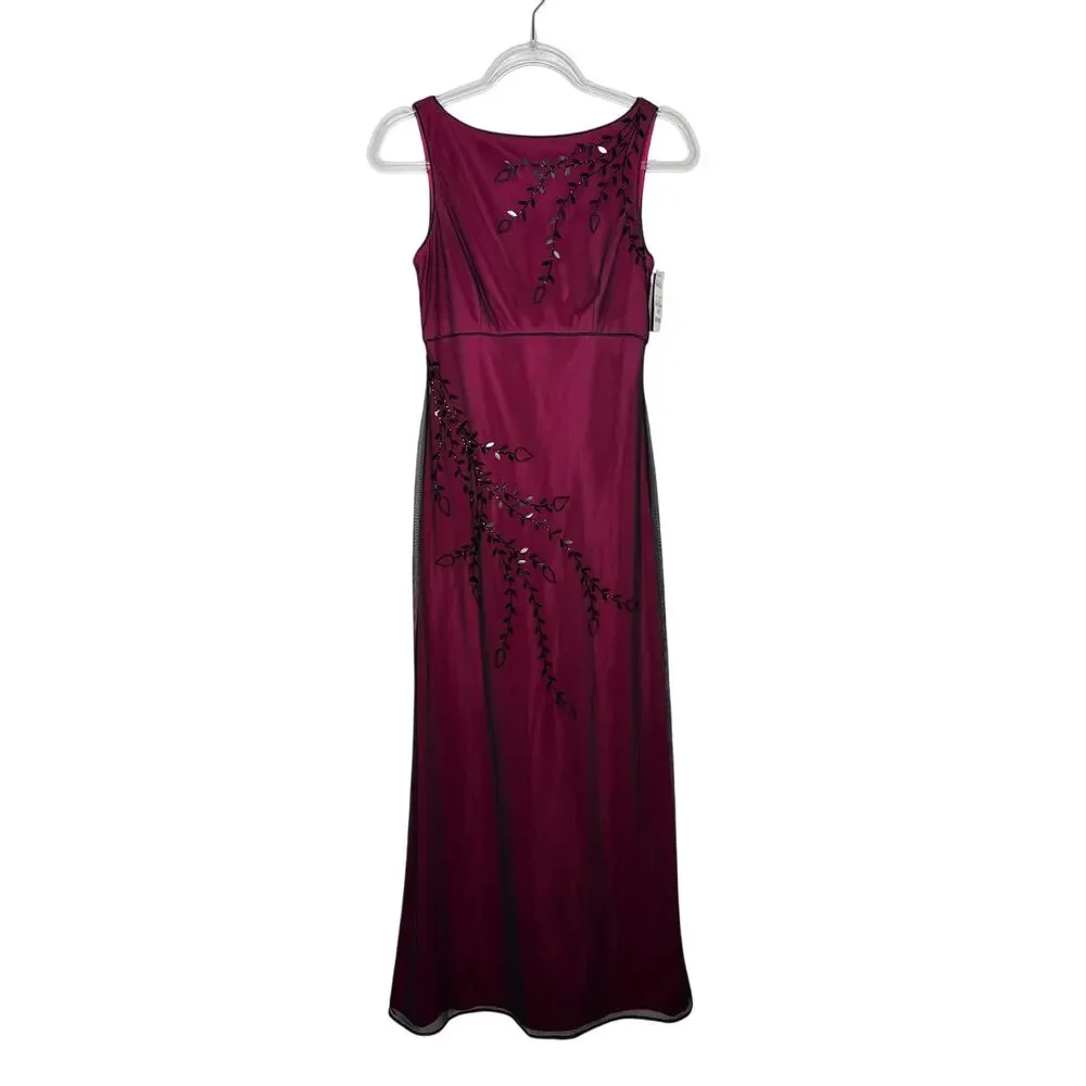 2010s Adrianna Papell Evening Burgundy Ombre Beaded Formal Gown & Shawl NWT 6 - Picture 2 of 12